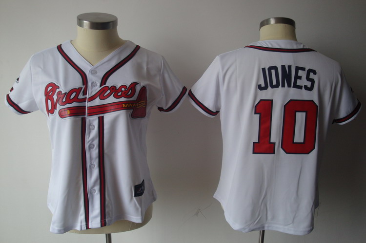 Braves #10 Chipper Jones White Women's Fashion Stitched MLB Jersey - Click Image to Close